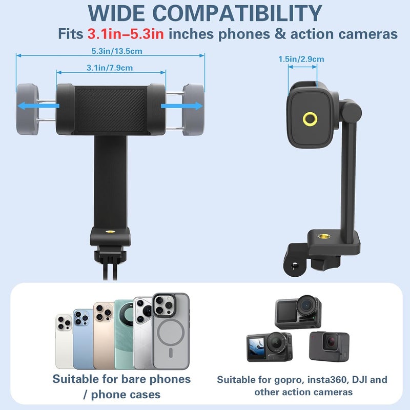 Beviliu Neck Phone Holder for Recording, Hands-Free POV/Vlog Neck Mount with Phone Clip & Chest Strap for Cooking/Fishing/Video Filming, Content Creator Phone Holder for iPhone Android Insta360 - Image 4